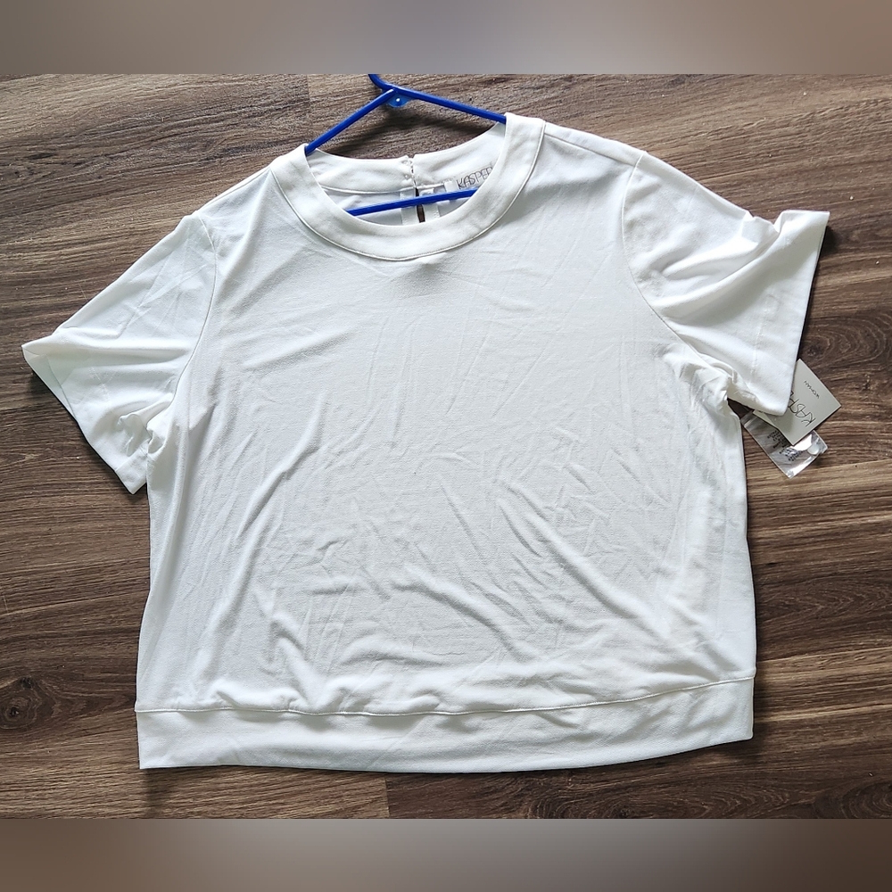 NWT Kasper White Boxy Relaxed Short Sleeve Polyester Blouse  Size 2X